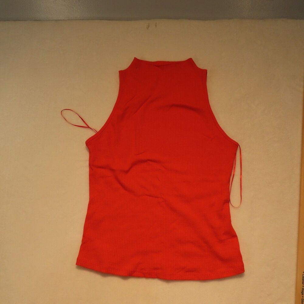 Maeve by Anthropologie Womens Small Red Orange Ribbed High Mock Neck Tank Top